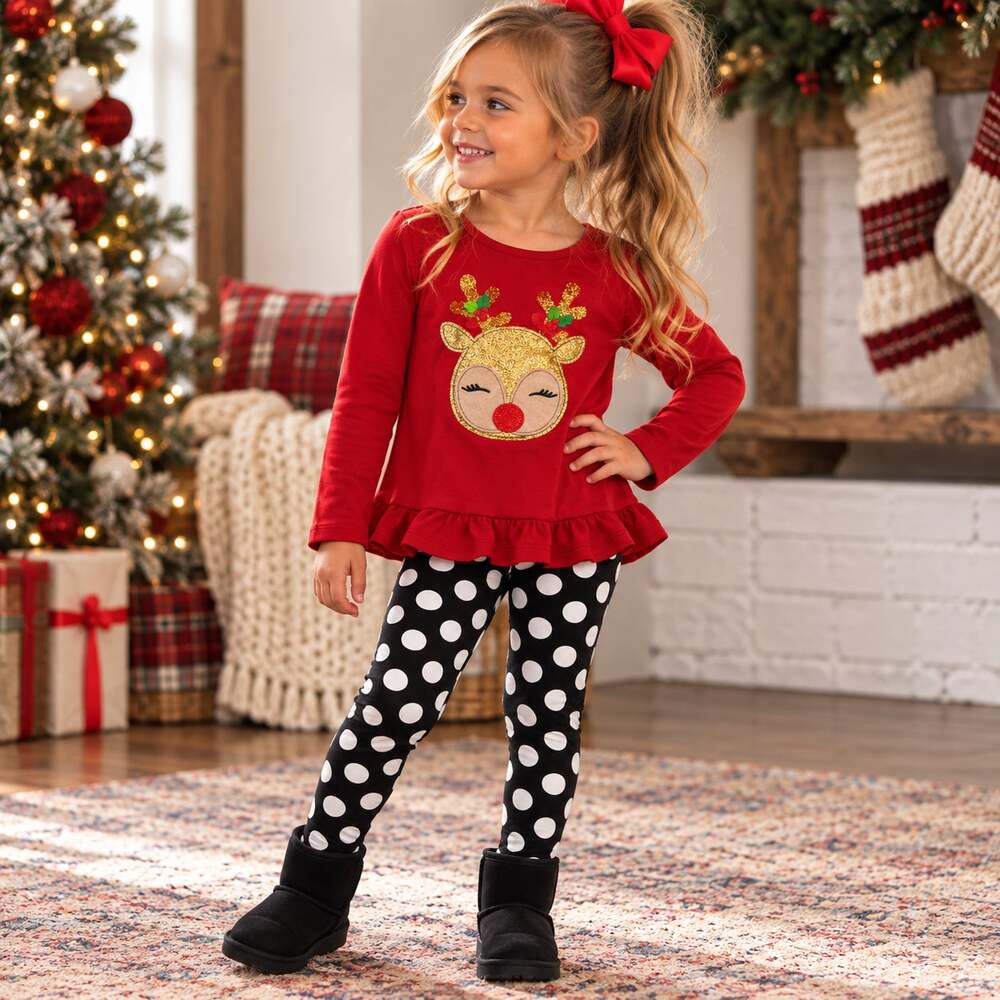 Girls Reindeer Two Piece Christmas Set Size 3T
